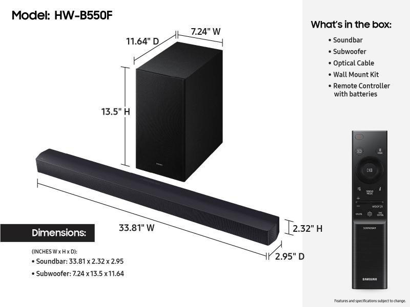 Samsung B-series 2.1 Channel Soundbar with Subwoofer (2025) - HW-B550F/ZC