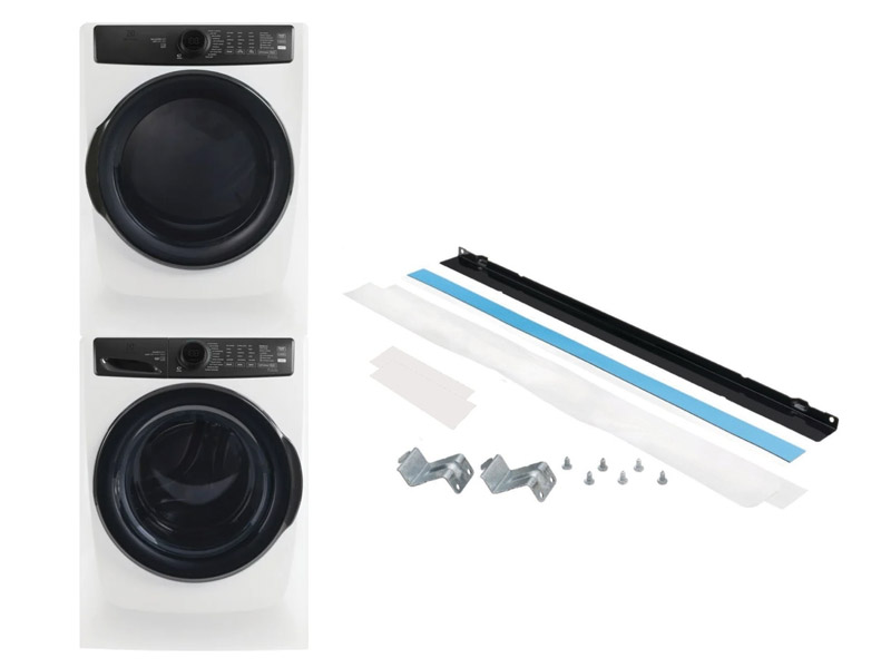 27" Electrolux Front Load Electric Dryer and Front Load Perfect Steam Washer and Stacking Kit - ELFE773CMW-ELFW7738MW-STACKIT7X
