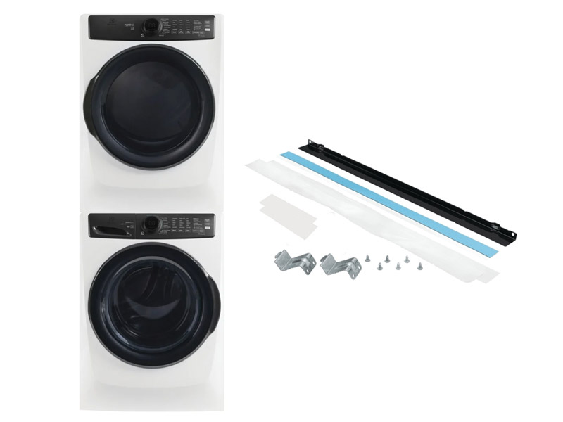 27" Electrolux Front Load Gas Dryer and Front Load Perfect Steam Washer and Stacking Kit - ELFG7738MW-ELFW7738MW-STACKIT7X