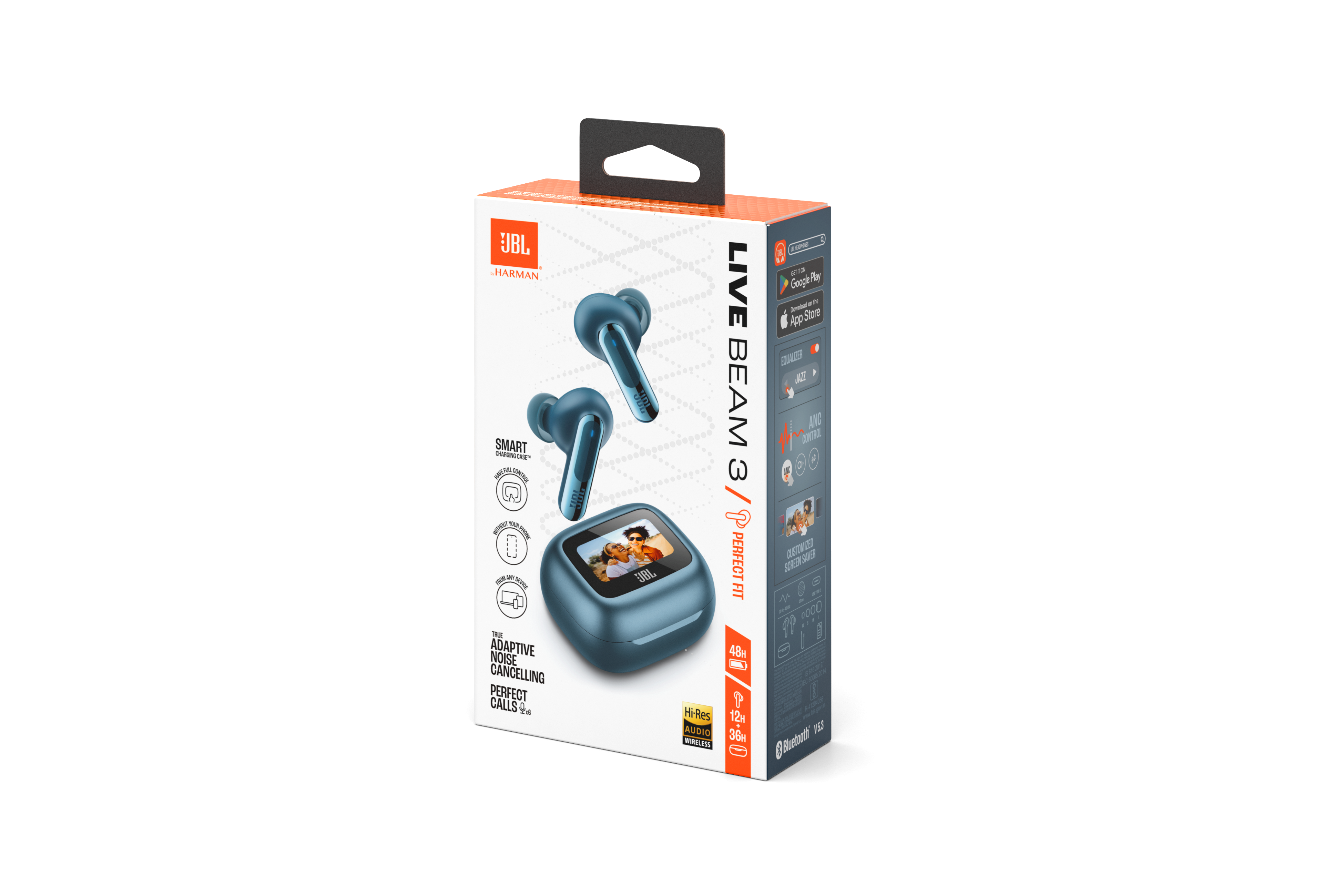 JBL Live Beam 3 True Wireless Noise-Cancelling Earbuds in Blue - JBLLIVEBEAM3BLUAM