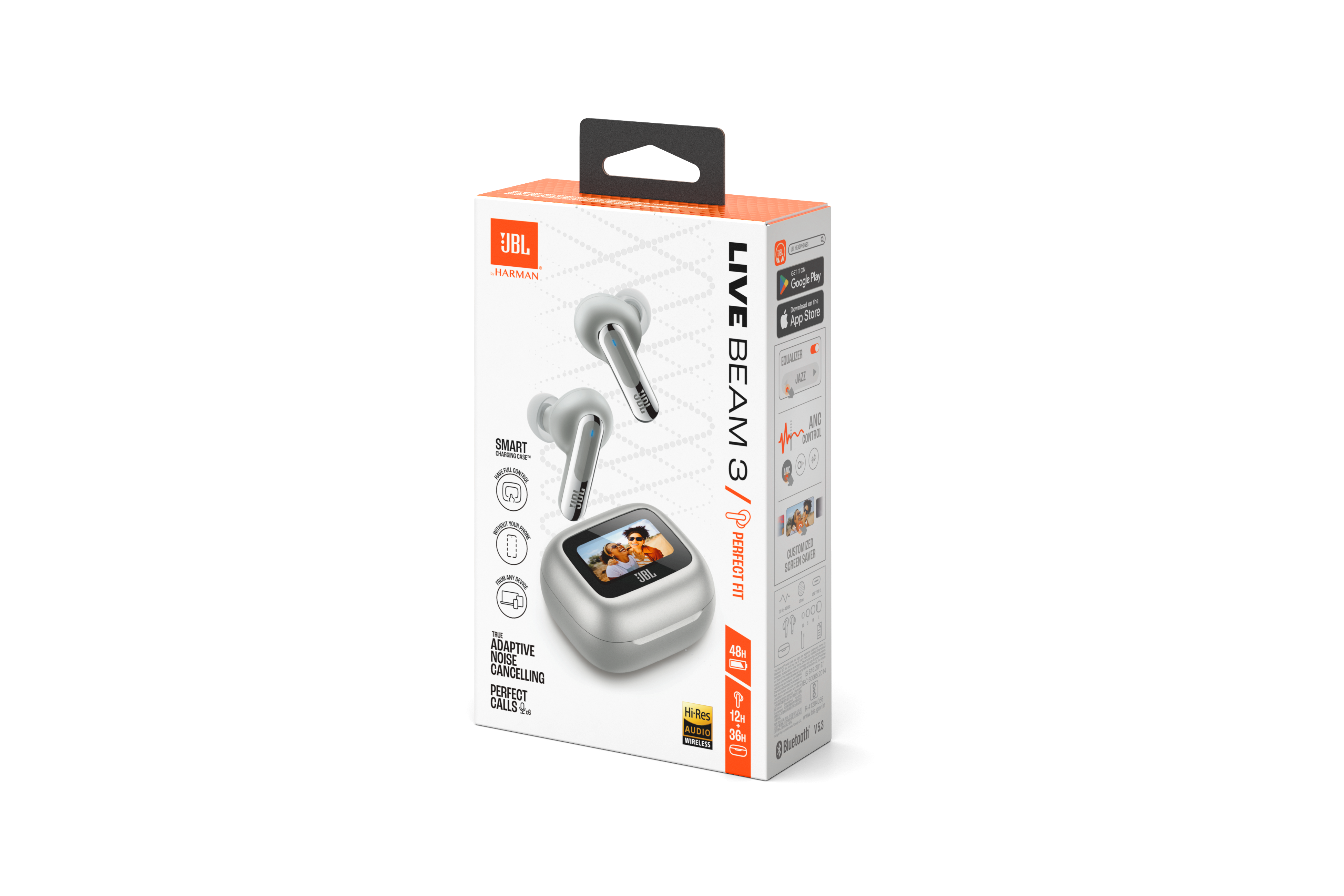 JBL Live Beam 3 True Wireless Noise-Cancelling Earbuds in Silver - JBLLIVEBEAM3SILAM