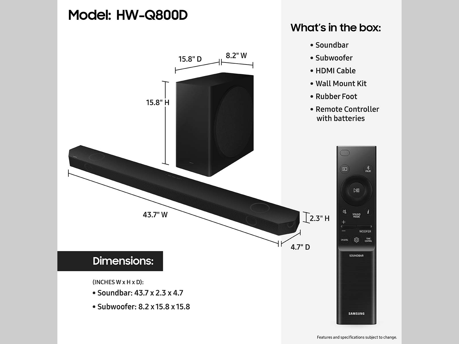 Samsung 5.1.2 Channel Q-series Wireless Dolby ATMOS Soundbar with Q-Symphony - HW-Q800D/ZC